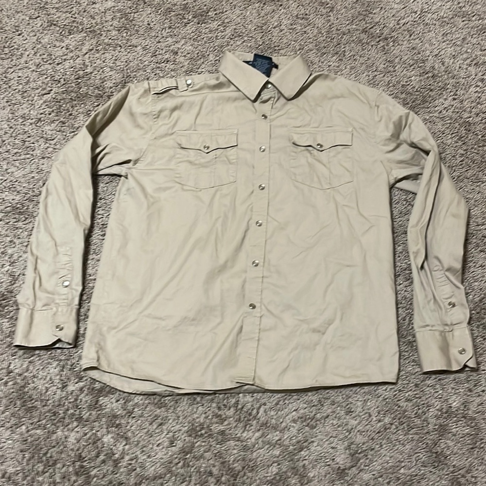 South Pole Mens 2XL Pearl Snap Shirt Hexagon Product Long Sleeve Khaki Colored